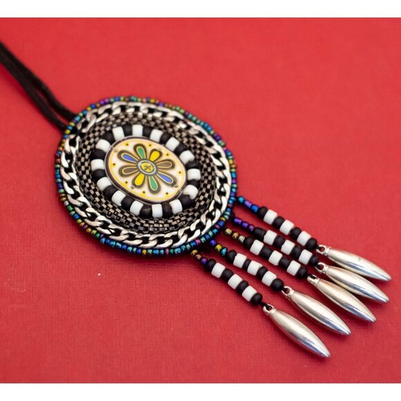 26 inch, Vintage Bohemian Floral Oval Tassel Necklace - F38 - Picture 1 of 3